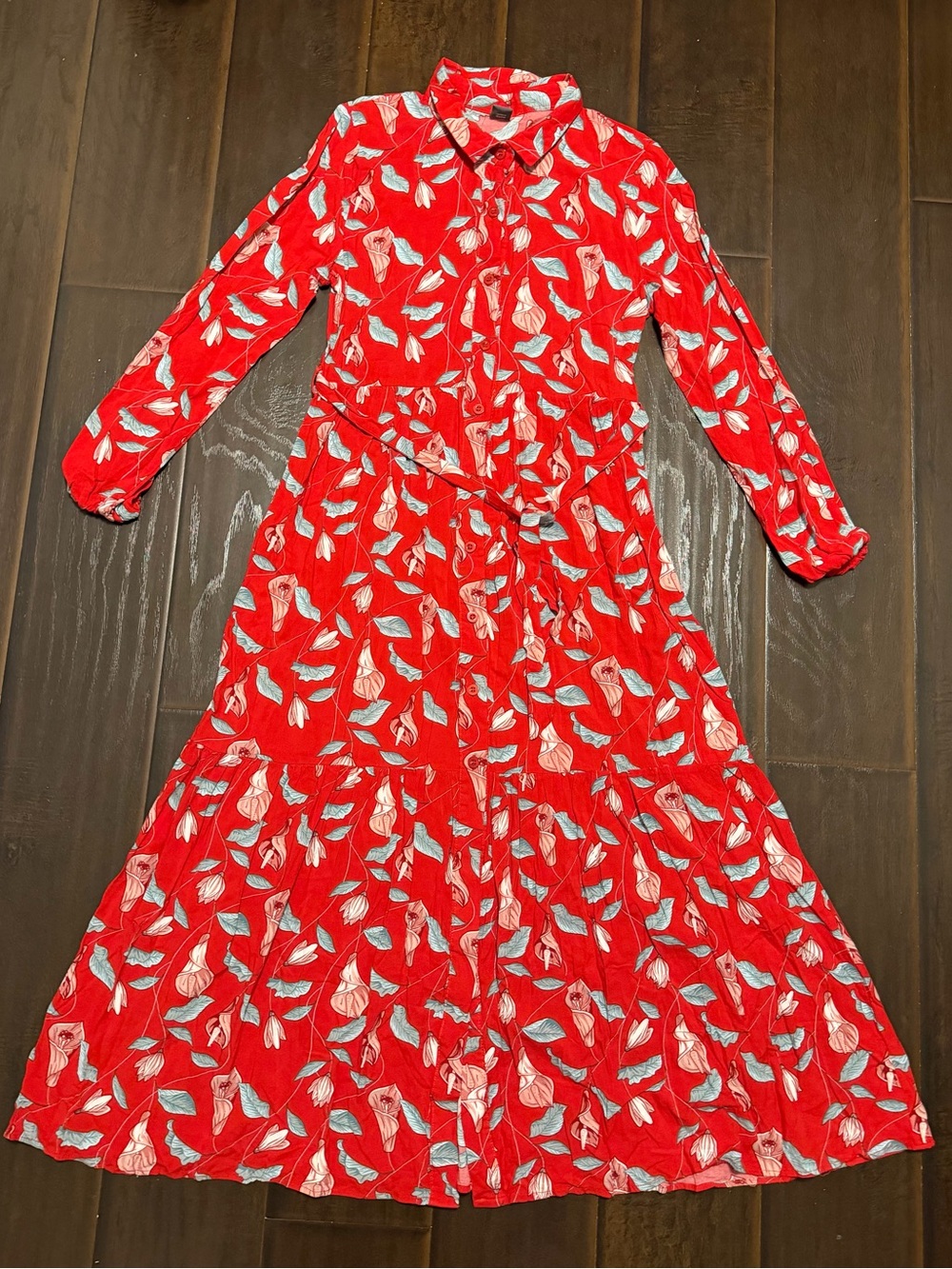 Red Floral Long-Sleeve Dress